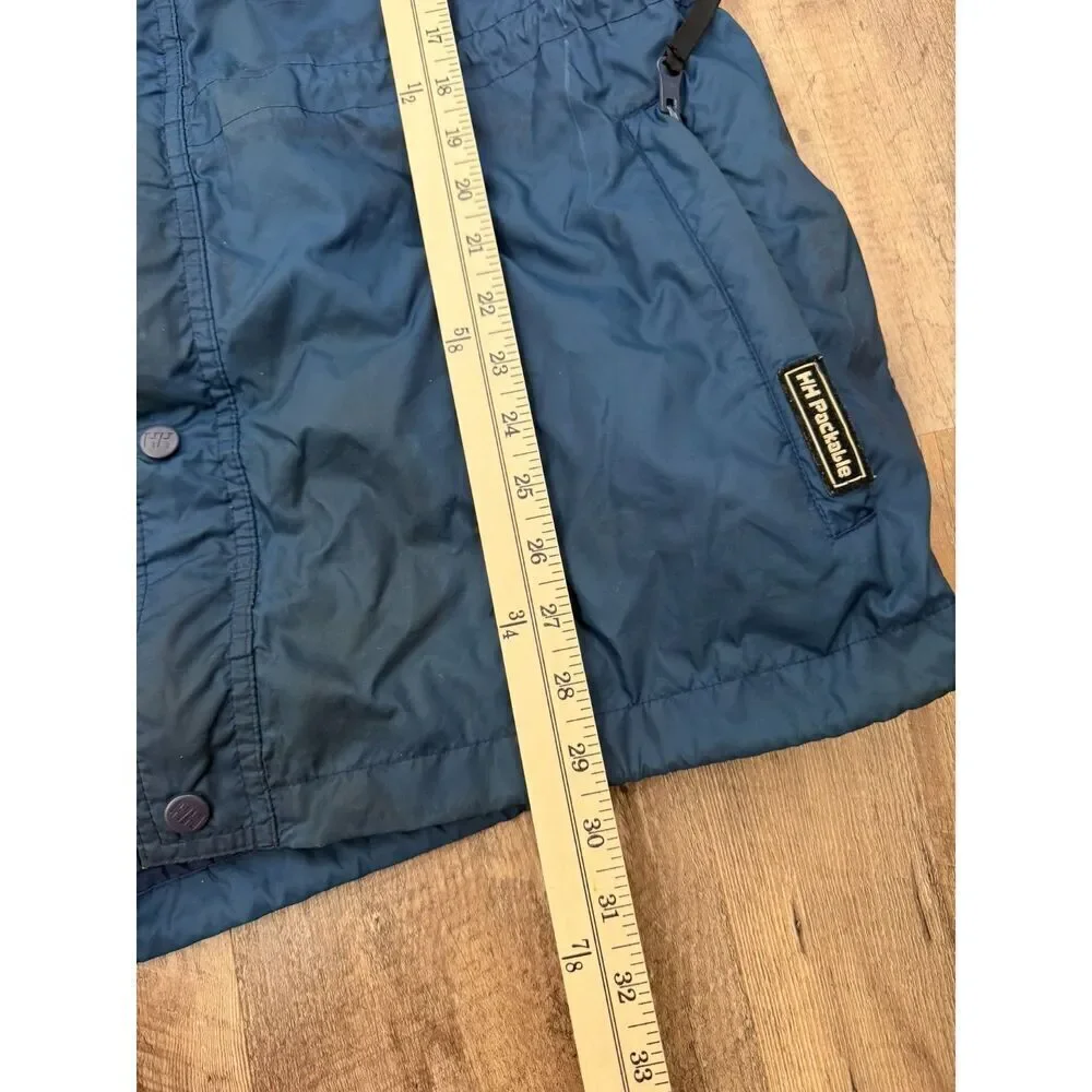 Vtg Helly Hansen Packable Rain Jacket Blue Hooded Full Zip Pockets Men's M *Read